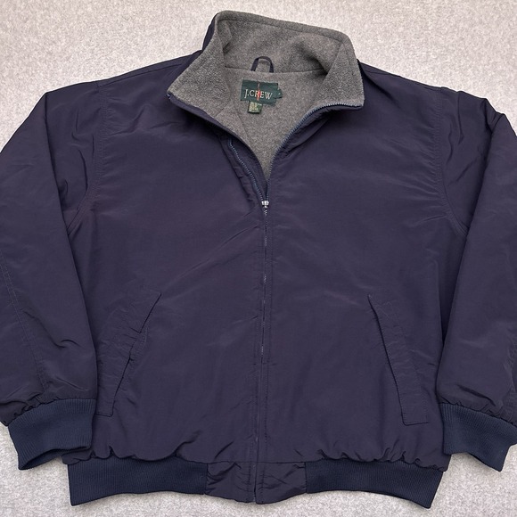 Vintage J.Crew Oarsman Bomber Jacket Mens Large Blue Fleece Lined Made in USA‎